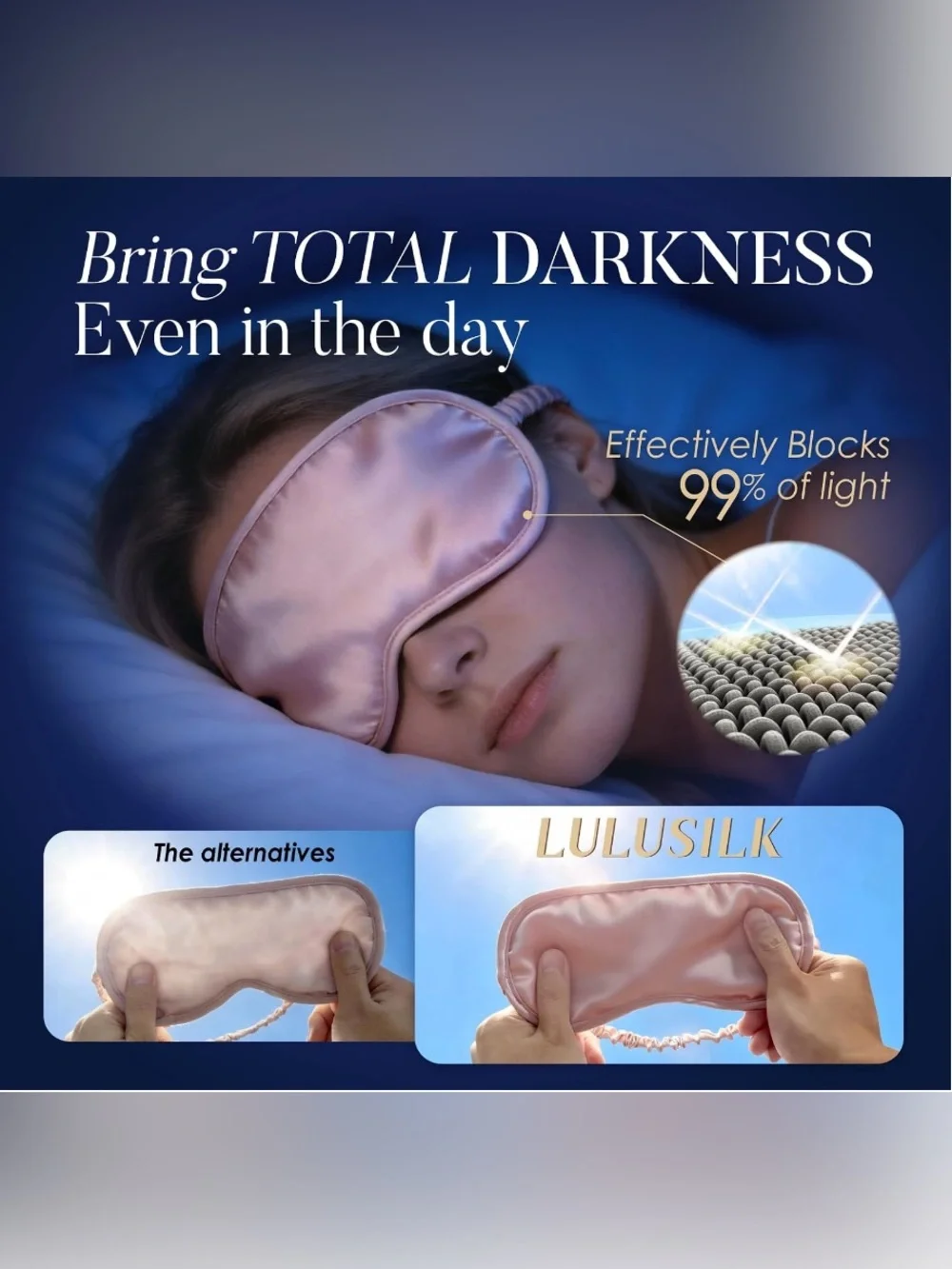Mulberry Silk Pink Sleep Mask for Women - Luxe Light-Blocking Eye Mask